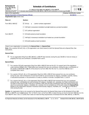 Schedule B Form 990 990-EZ 990-PF