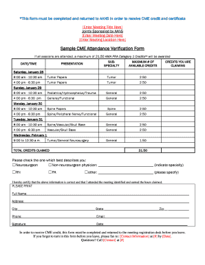 Board meeting attendance sheet format word - Sample CME Attendance Verification Form - aans