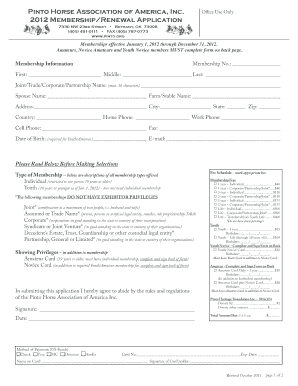 Pinto Horse Association Membership Application