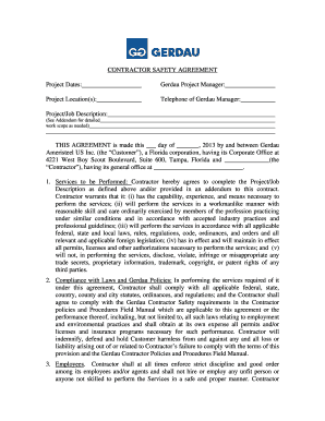 Fillable Online CONTRACTOR SAFETY AGREEMENT - Gerdau Ameristeel Fax Email Print - PDFfiller