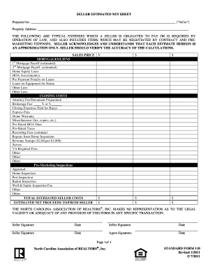 Seller Estimated Net Sheet
