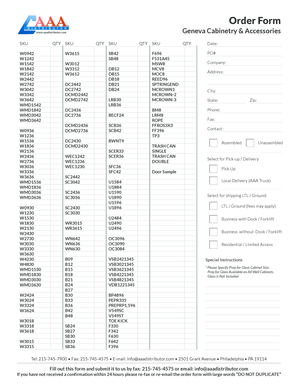 Geneva Cabinetry Order Form