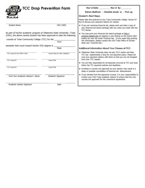 TCC Drop Prevention Form