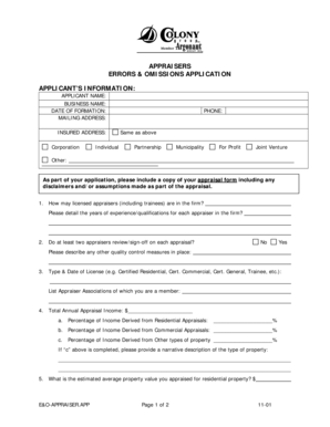Appraiser Errors & Omissions Application