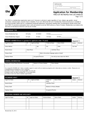 YMCA Membership Application