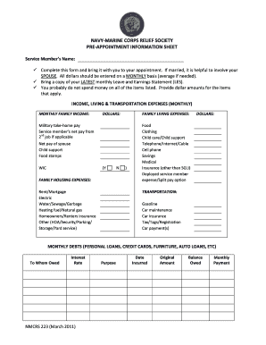 Navy-Marine Corps Relief Society Pre-Appointment Information Sheet