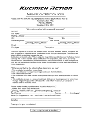 Kucinich Action PAC Mail-In Contribution Form