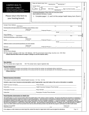 Camper Health History Form