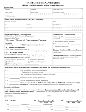 2014 Summer OSAP Application