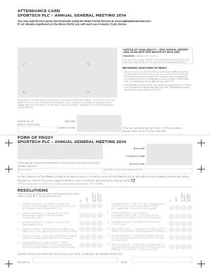 Sportech PLC Annual General Meeting Proxy Form
