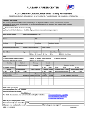 Alabama Career Center Skills Training Assessment Form