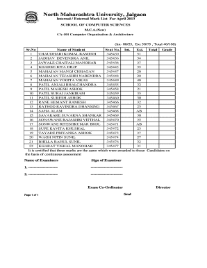 Internal External Mark List For April 2013