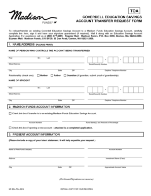 Coverdell Education Savings Account Transfer Request Form