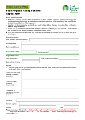 Food Hygiene Rating Scheme Appeal Form
