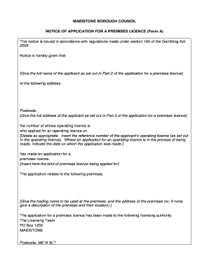 Notice of Application for a Premises Licence