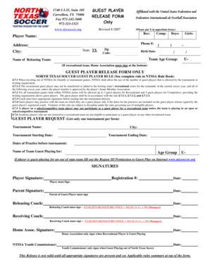 North Texas Soccer Guest Player Release Form