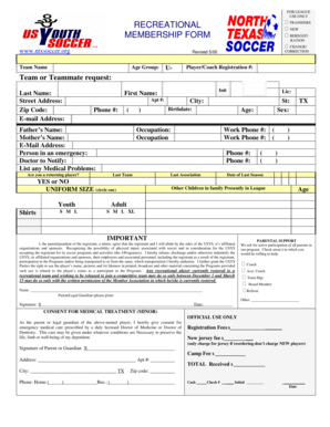 Recreational Soccer Membership Form