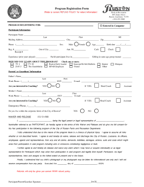 Parks & Recreation Program Registration Form