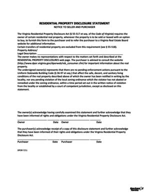 Virginia Residential Property Disclosure Statement