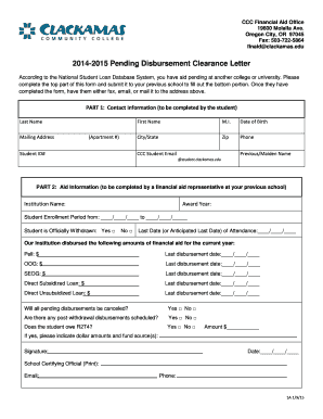 2014-2015 Pending Disbursement Clearance Letter