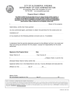 City of Alexandria Property Owner Affidavit