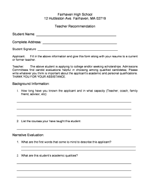 Teacher Recommendation Form