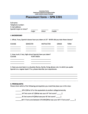 University of Florida Spanish Placement Form