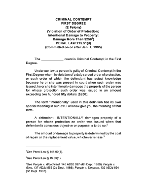 Criminal Contempt First Degree Charge Sheet