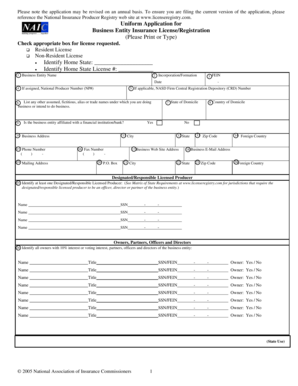 Uniform Application for Business Entity Insurance License