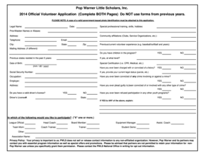 Pop Warner 2014 Volunteer Application