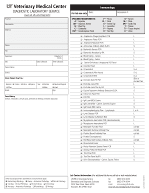 Veterinary Immunology Lab Form