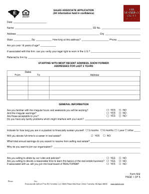 Sales Associate Application Form 502