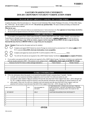 2010-2011 Dependent Student Verification Form