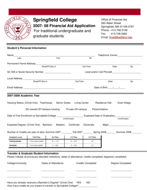 Springfield College Financial Aid Application