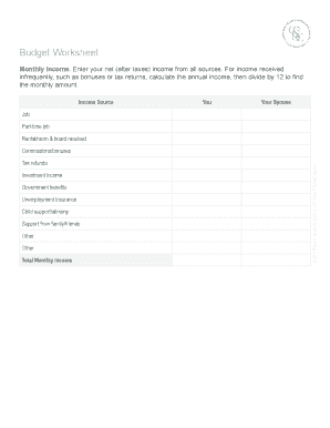 Monthly Budget Worksheet