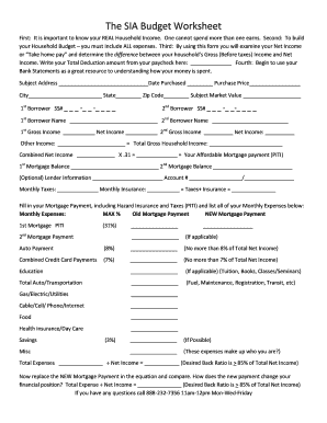 SIA Budget Worksheet