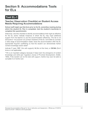 Teacher Observation Checklist for EL Student Accommodations