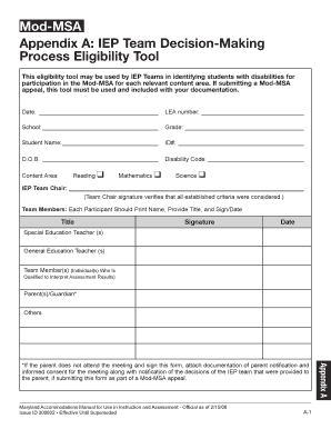 Mod-MSA IEP Team Decision-Making Process Eligibility Tool