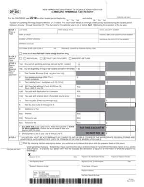 New Hampshire DP-300 Gambling Winnings Tax Return