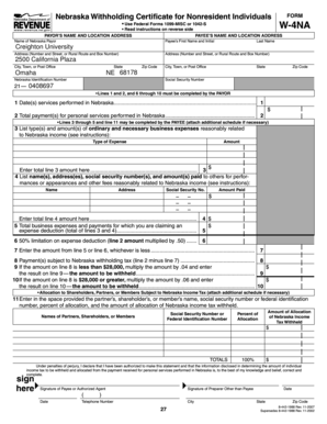 Nebraska Withholding Certificate for Nonresident Individuals