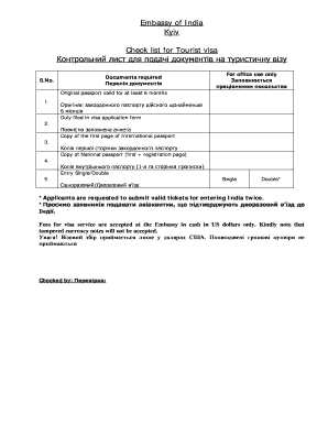 India Tourist Visa Application Checklist