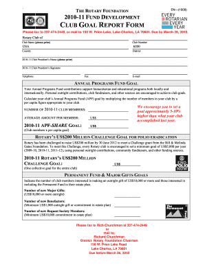 Rotary Club Fund Development Goal Report Form