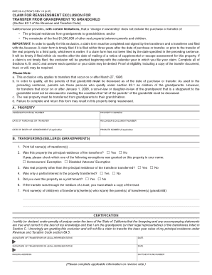 California Grandparent to Grandchild Property Transfer Exclusion Form