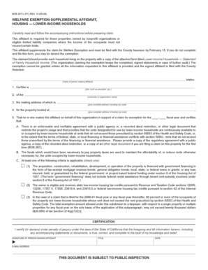 California Welfare Exemption Supplemental Affidavit