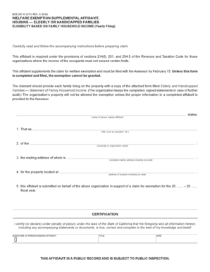 California Welfare Exemption Supplemental Affidavit