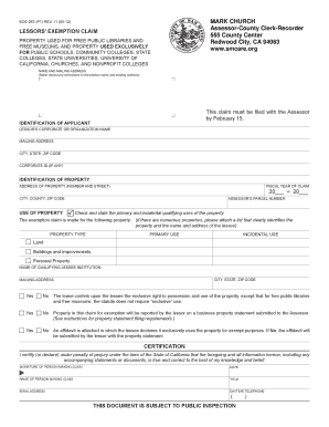 California Lessors' Exemption Claim Form