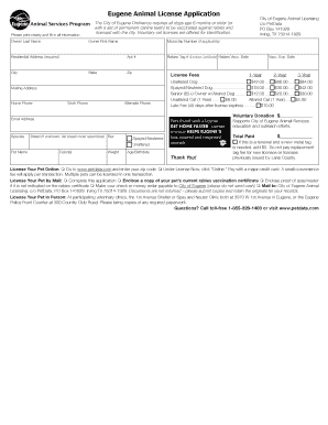 Eugene Animal License Application