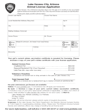 Lake Havasu City Animal License Application