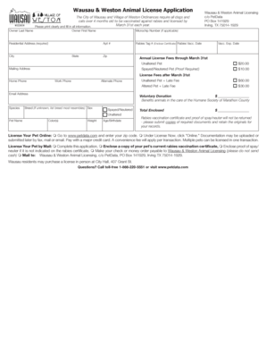 Wausau & Weston Animal License Application