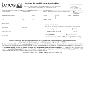 Lenexa Animal License Application